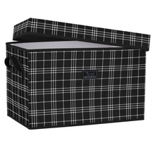 Load image into Gallery viewer, Black and white plaid storage box with Scout logo on a white background