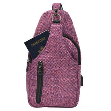 Load image into Gallery viewer, Anti-theft day crossbody sling daypack plum tweed available for a monogram