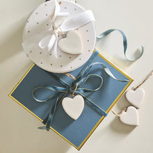 Load image into Gallery viewer, Enamel + Wood Heart Ornaments