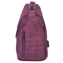 Load image into Gallery viewer, Anti-theft day crossbody sling daypack plum tweed available for a monogram
