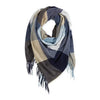 Hadley Wren - Fringed Plaid Blanket Scarf - Blue/Beige