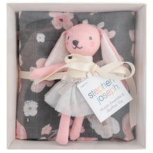 Load image into Gallery viewer, Stephen Joseph - Muslin Blanket &amp; Stuffed Animal - Charcoal Flower/Bunny
