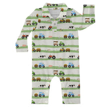 Load image into Gallery viewer, Long Sleeve Polo Romper by Goosies - 12-18 months Farm Stripes
