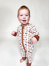 Load image into Gallery viewer, Long Sleeve Zip PJ's by Goosies - 12-18 mos Varsity Flags
