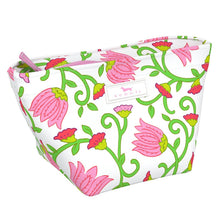Load image into Gallery viewer, Floral-patterned fabric basket with pink flowers and green leaves on a white background
